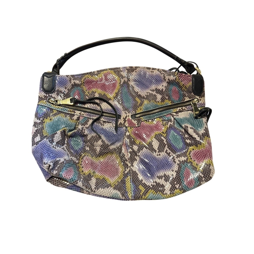 Aimee Kestenberg Multi-Color Snakeskin Embossed Leather Hobo Bag Gold Hardware